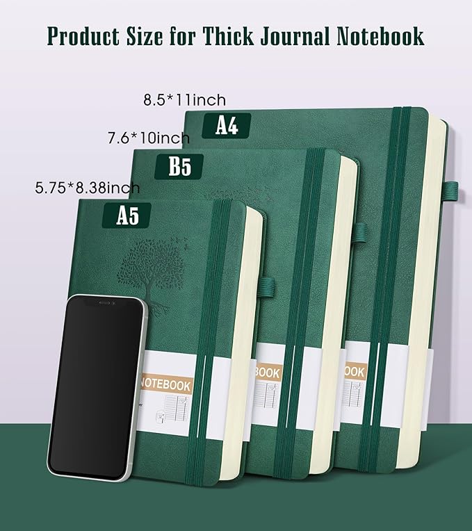 Lined Journal Notebook -365 Pages A5 Thick Journals for Writing Ruled Notebook, Hardcover Leather Journal for Women Men, Daily Journal Notebook for Work, Note Taking, 100Gsm Lined Paper( 5.75'' X