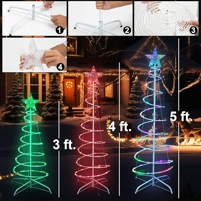 Presence 3 PCS Spiral Christmas Tree with Lights for Outside, Collapsible Multicolor LED Lighted Mode Christmas Tree for Outdoor