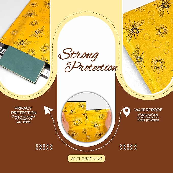 Bees Poly Mailer 10x13 Inch 100 Pcs, Waterproof Shipping Bags for Clothing, Tear-Resistant Mailier Bags, Strong Mailing Bags with Self-Seal
