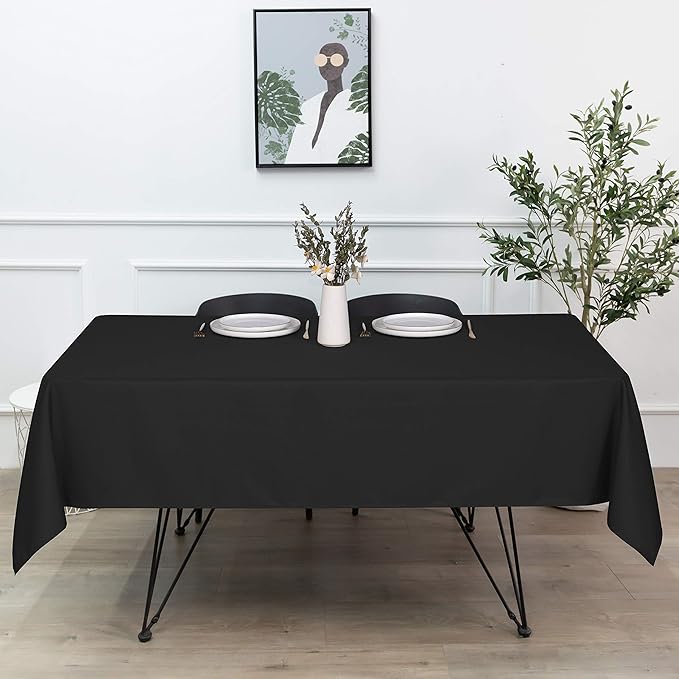 sancua Rectangle Tablecloth - 70 x 90 Inch - Stain and Wrinkle Resistant Washable Polyester Table Cloth, Decorative Fabric Table Cover for Dining Tables, Buffet Parties and Camping, Black
