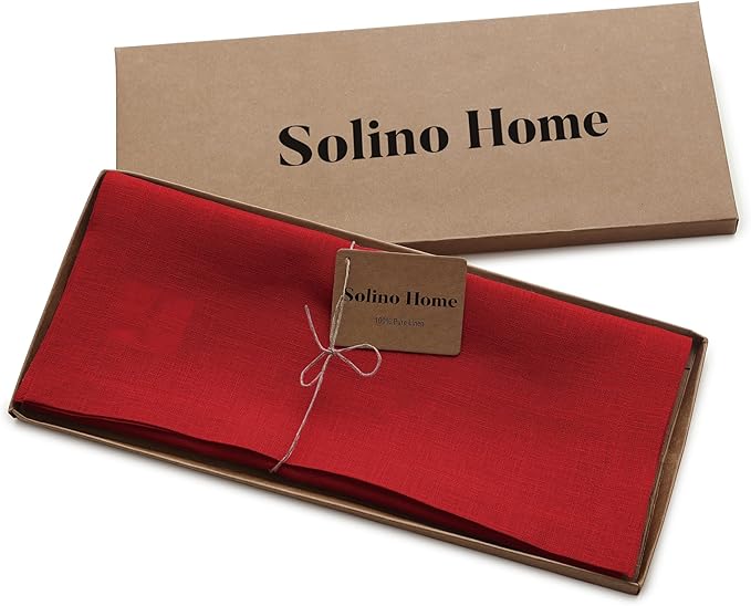 Solino Home Linen Red Table Runner 108 Inches Long - 100% Pure Linen 14 x 108 Inch Table Runner for Christmas, Holiday, Winter - Fete