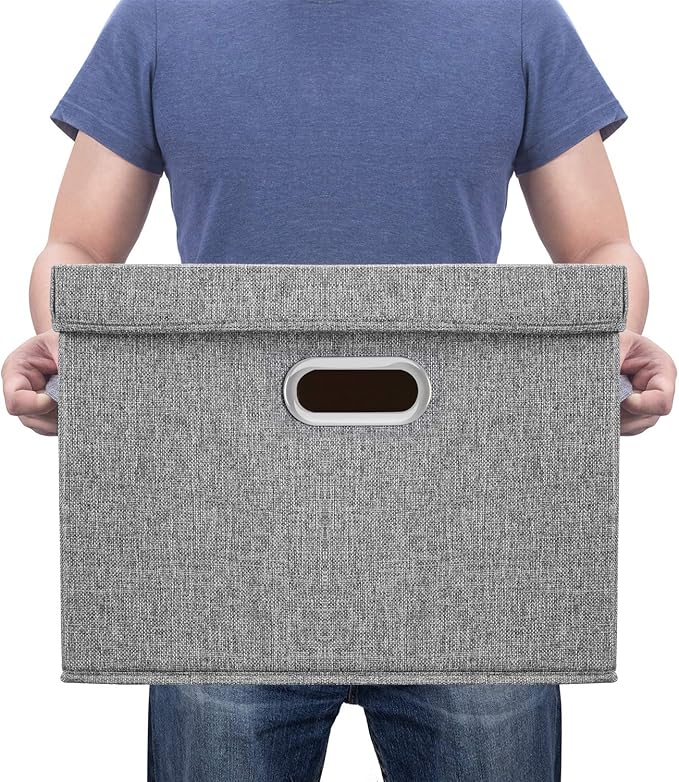 TYEERS Large Storage Bins with Lids, Collapsible, Washable, Fabric Storage Boxes for Organizing, 17.3x11.8x11.4 inches, 3 Pack, Gray