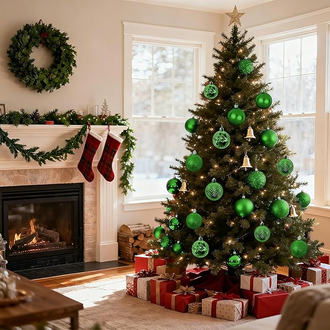 Christmas Tree Decorations Ornament Set, 60ct 2.36 Inches Green Shatterproof Christmas Ball Ornaments, Hanging Ball for Xmas Holiday Wedding Party Decor