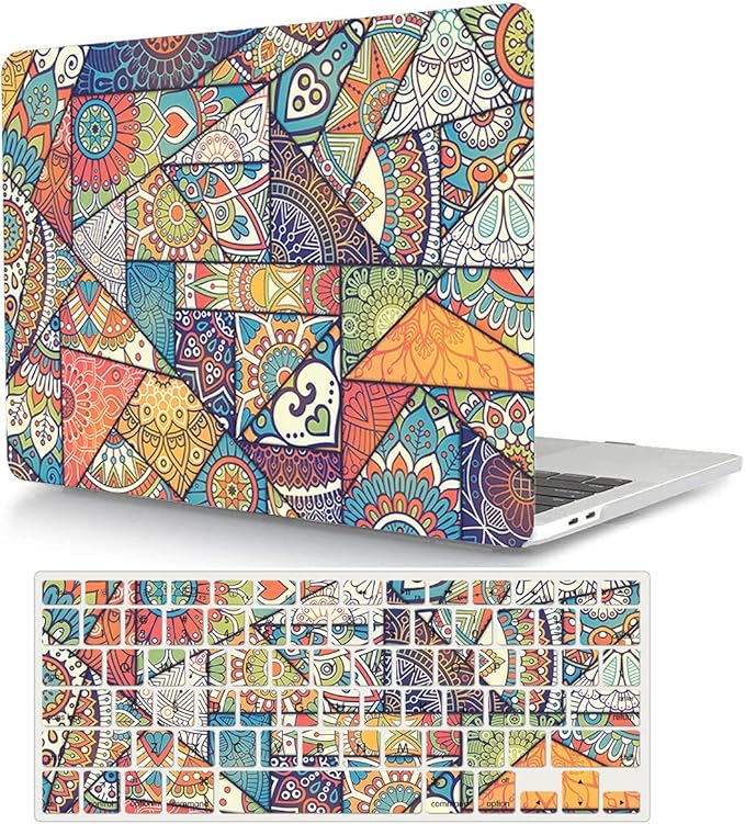 Case Compatible with MacBook Pro 15 inch 2019 2018 2017 2016 Release A1990 A1707 with Touch Bar, Plastic Hard Shell Laptop Case Cover & Keyboard Protector - Retro Pattern