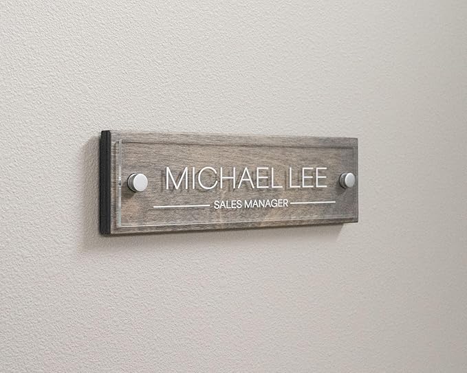 Name Plate For Wall or Door - Name Sign For Office (Gray Wood)