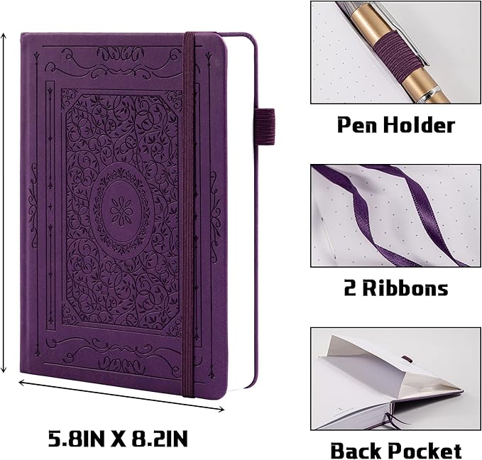 TIEFOSSI Bullet Dotted Journal Notebook, 160gsm 256 Numbered Thick Paper, A5 Hardcover Dotted Grid Diary for Women Men Work Writing, Bullet Journaling, Drawing, 5.8 x 8.3 in