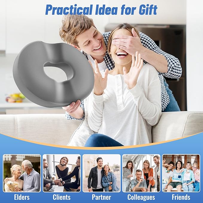 CloudBliss Donut Pillow Seat Cushion Chair Pad for Tailbone Pain Relief and Hemorrhoids, Memory Foam Seat Chair Cushion for Men and Women for Home & Office, (Light Grey)