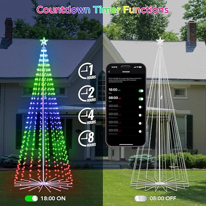 10FT Smart Christmas Tree Lights with App & Remote Control, 514 RGB Color Changing LED Cone Tree Lights, Music Sync, Custom Light Show, IP44 Waterproof Outdoor Decoration for Xmas, New Year, Parties