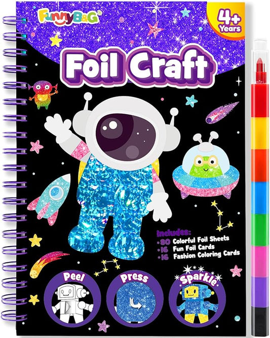 FUNNYB&G Foil Art Craft for Kids - Christmas Crafts Gift Party Favors Stocking Stuffers for Kids Fun Art Supplies Creative Birthday Gift Travel Toys for Girls Boys 4 5 6 7 8 9 Years Old (Space)