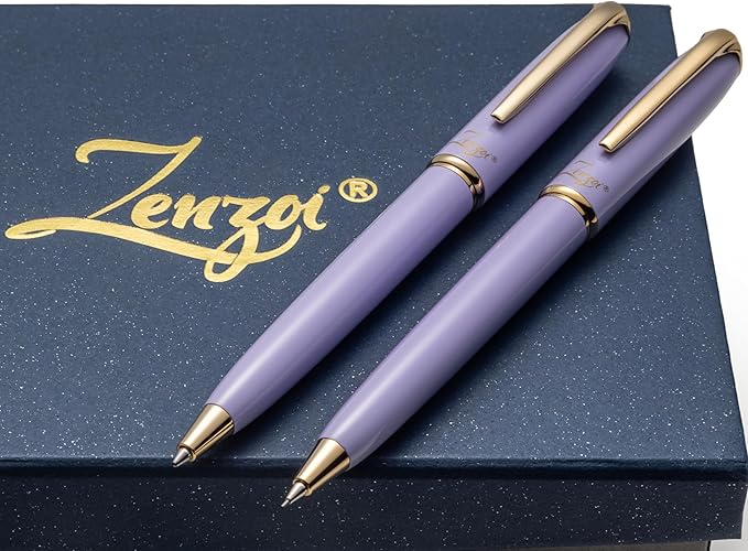 ZenZoi Elegant Pen and Pencil Metal, Retractable Luxury Ballpoint Pen & Mechanical Pencil 0.7 MM. Fancy, Quality Writing Set for Women, Men