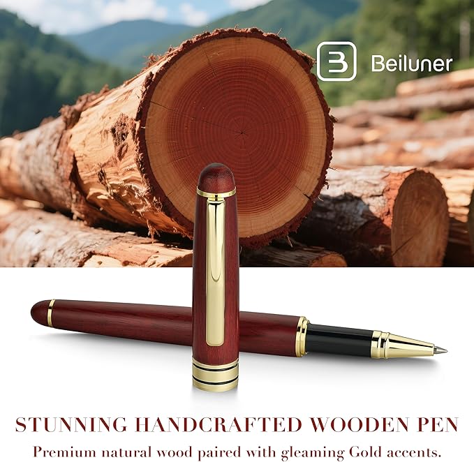 BEILUNER Luxury Rosewood Ballpoint Pen Writing Set - Elegant Fancy Nice Gift Pen Set for Signature Executive Business Office Supplies - Gift Boxed with Extra Refills (Black)