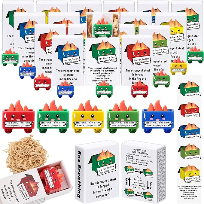 Realspring 25 Sets Dumpster Ornament Desk Accessories Emotional Support Resin Dumpster with Inspirational Cards Funny Employee Appreciation Gifts for Halloween Team Office Coworker Teacher (Colorful)