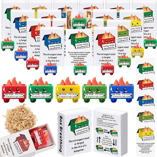 Realspring 25 Sets Dumpster Ornament Desk Accessories Emotional Support Resin Dumpster with Inspirational Cards Funny Employee Appreciation Gifts for Halloween Team Office Coworker Teacher (Colorful)