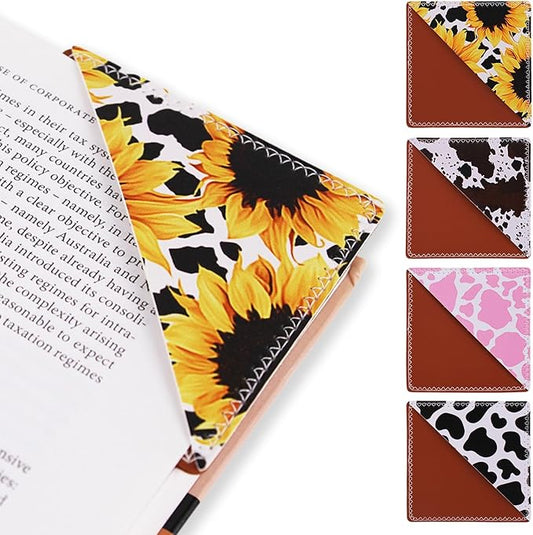 4 Pieces Leather Bookmarks, Cute Book Accessories for Reading Lovers, Page Markers for Women Men Kids Students Teachers Retirement Birthday Gift (Cow Print)