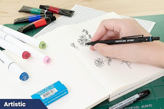 Pacific Arc Chromagraph Metal Mechanical Pencil .5 mm Black Barrel Mechanical Pencil with Built In Lead Pencil Grade Indicator, Lead Pencil Holder for Drafting, Sketching, and Drawing