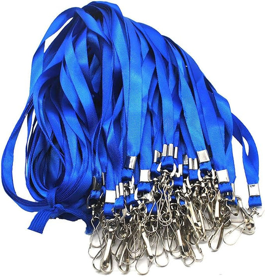 Blue Lanyards 100 Pcs Lanyard for Id Badges Flat Lanyard with Badge Clip with J-Hook