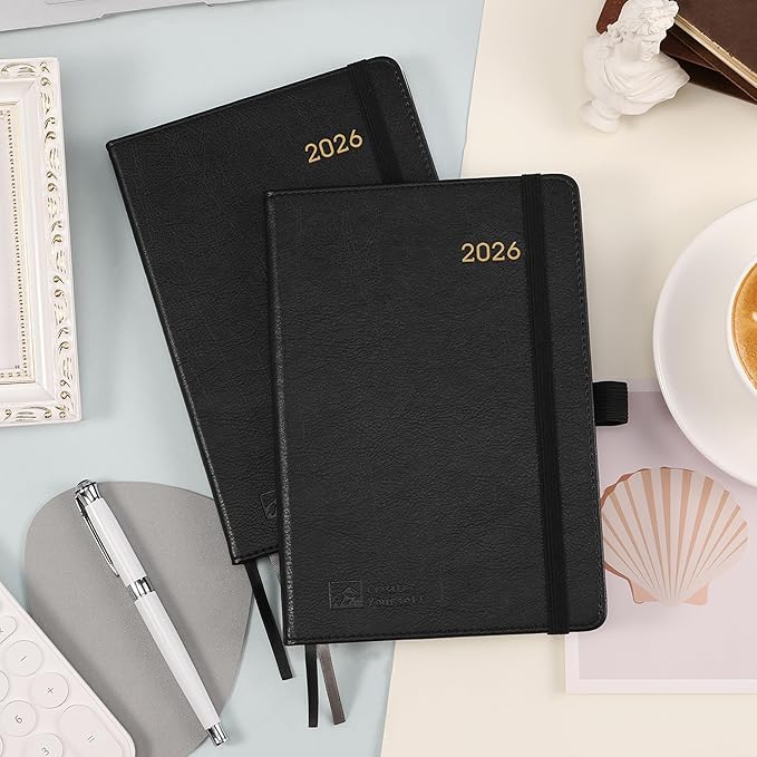 2026 Planner - Planner 2026, 2026 Weekly Monthly Planner, Jan.2026 - Dec.2026, 5.7'' x 8.4'', Thick Paper, Leather Cover, Pen Holder, Back Pocket, Bookmarks, Perfect Daily Organizer - Black