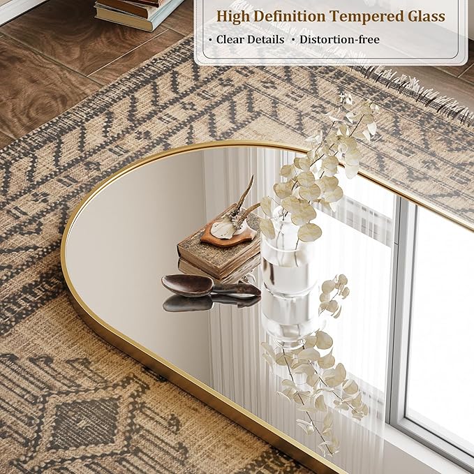 Oversized Full Body Mirror 35x78 inch Arched Full Length Mirror with Stand Aluminum Wall Mounted Hanging or Leaning Standing Mirrors,Gold