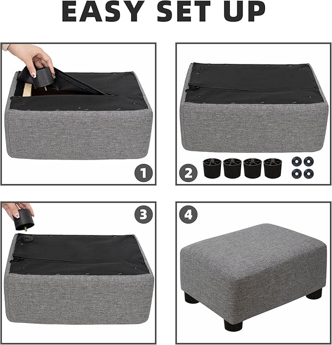 CAROLMADE Small Foot Stool Ottoman Footstool with Legs Under Desk Footrest for Living Room Bedroom and Office,Linen-Grey