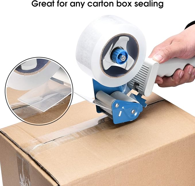 Packing Tape Dispenser Gun (2 Packs) Pacific Mailer 2 Inch Tape Gun Dispenser with 2 Inch Carton Packing Tape, Lightweight Industrial Side Loading Tape Dispenser - Blue
