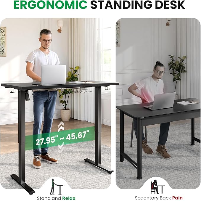 SIAGO Electric Standing Desk Adjustable - 55 x 24 Inch Sit Stand up Desk with Cable Management - 3 Memory Preset Adjustable Height Table