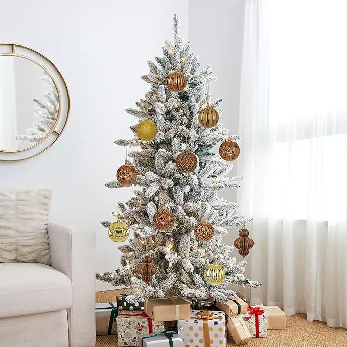 4" Christmas Ball Ornaments Set 12PCS Large Shatterproof Plastic Ornaments Christmas Tree Ball Hanging Ornaments for Xmas Tree Wedding Party Holiday Decorations - Bronze, Gold