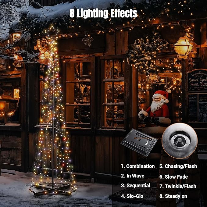 Yescom 9' Large 640 LED Christmas Tree Lights Outdoor with Star Top Cone Solar 8 Function Yard Shopping Mall Cafe Restaurant Store Bar Deck Event Holiday Xmas Decoration Multi-Color Vast-Starry