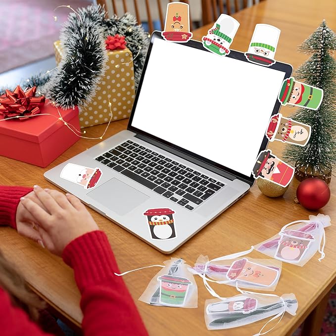 CJiangpo Christmas Sticky Note Set - 24 Pack Coffee Cup Sticky Note Pads with Ballpoint Pens Ribbons, Funny Memo Pad Stationery Set Classroom Rewards Xmas Party Favors School Office Appreciation Gifts