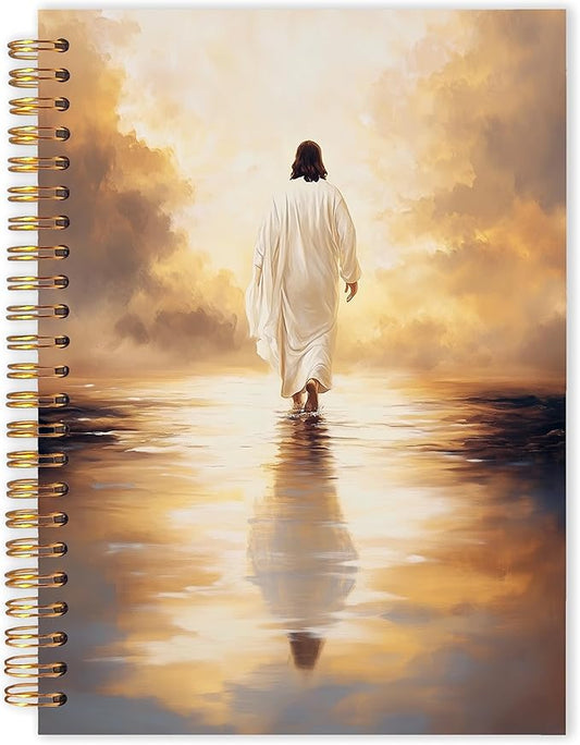 Qabliqo Jesus Walking on Water Christian Spiral Notebooks, Watercolor Jesus Journals for Writing, Christian Journal for Women Men, Vintage Religious Notebook for Note Taking, 5.5x8.3 Inch