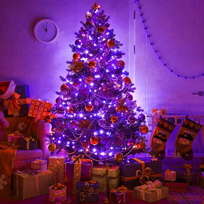 2 Pack Christmas Lights Outdoor, Total 200FT 600 LED Purple String Lights for Outside with 8 Modes Waterproof, Plug in Halloween Decorations for Indoor House Room Patio Garden Party Holiday