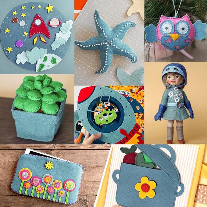 XSEINO 13 Rolls Light Gray Blue Felt Fabric,8"x35"(20.5x90cm) 1.4mm Thick Soft Felt Fabric Sheet for Crafts,Light Gray Blue Series Colors Soft Nonwoven Fabric,Fit for Decoration, Sewing, DIY Crafts