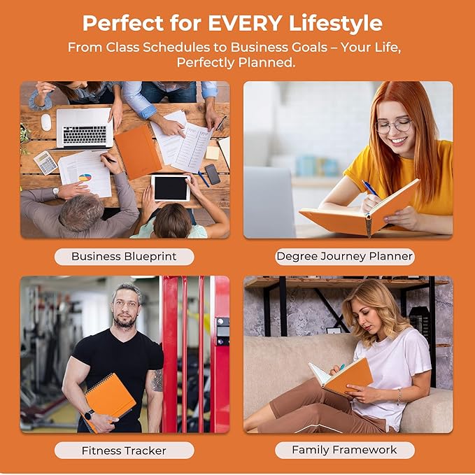 Planner 2026 Daily Weekly and Monthly,11.5"x8.5",12 Months Spiral Bound Calendar Agenda with Self-adhesive Pen Holder,2026 Appointment Book with Vegan Leather Soft Cover,Orange