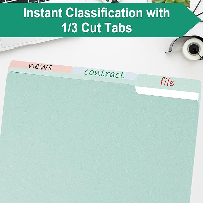 pmybupo100 Pack Colored File Folders,1/3 Cut,Letter Size File Folders,Decorative Multicolor Durable 11pt Paper,Two-Tone Design (5655U)