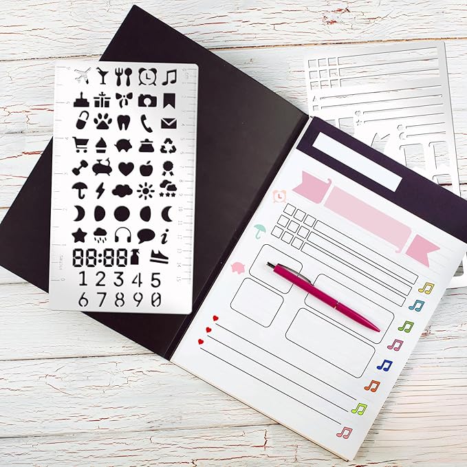 3 Pieces Metal Planner Stencil Dot Journal Engraving Stencils Rustproof Multi Pattern Line Designs Metal Stencils for Journaling, Behavior Tracking, Weekly Spread (Metal3A)