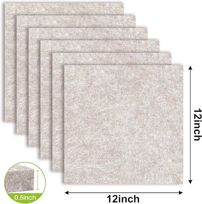 AKTOP Cork Bulletin Board 12x12, 1/2" Thick Felt Cork Board Tiles 6 Pack, Small Square Pin Board for Wall, Self Adhesive Corkboards with 60 Push Pin Wood Clips for School, Home & Office, Latte