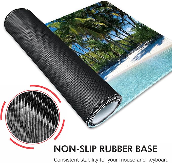 Galdas Gaming Mouse Pad XXL XL Large Long Extended Big Mousepad Non-Slip Rubber Keyboard Mouse Pad with Stitched Edges for Laptop Home Office (31.5x11.8x0.08 Inch) … (Beach 2025)