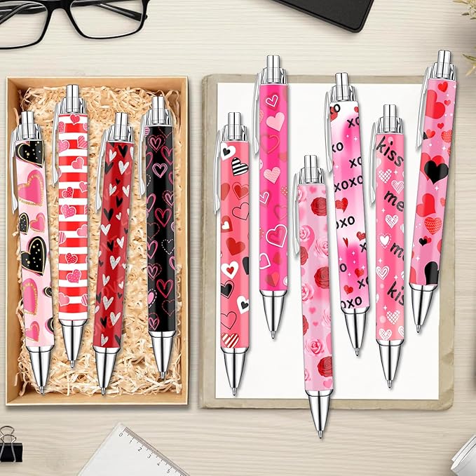 Heart Pens Set – Cute Pink & Red Heart-Shaped Gel Pens for Girls, Women, and Kids – Lovely Writing Stationery for School or Office – Perfect Thanksgiving, Christmas, and New Year Gift, 10 Pack