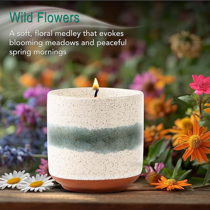 Hyggelight - The Growing Candle, Wild Flower Scented, 8.5oz Ceramic Pot, Single Wick Aromatherapy Candles, 100% Soy for Women and Men, Edith
