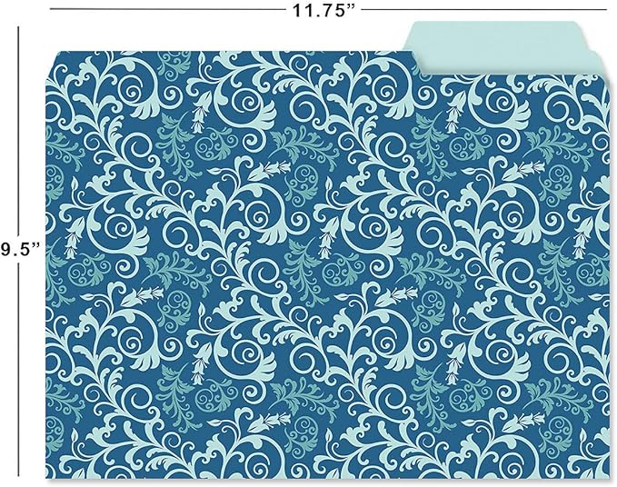 Current Coastal Blues File Folders Value Pack - Bulk Set of 24, 6 Pretty Decorative Designs, 1/3 Cut Tabs, Heavy-Duty Paper Stock, Office Supplies for Home & Work, 9-½” x 11-¾” Letter Size