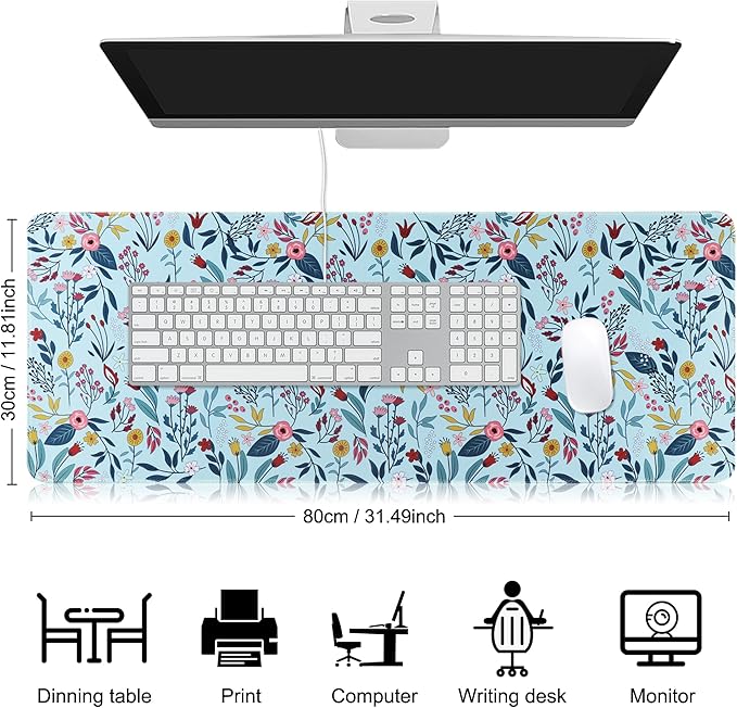 Large Gaming Mouse Pad,Beautiful Floral Desk Pad with Anti-Slip Rubber Base, Extended XXL Long Gaming Mousepad, Desk mat for Keyboard and Mouse|Computer mat,31.5 X 11.8 Inch