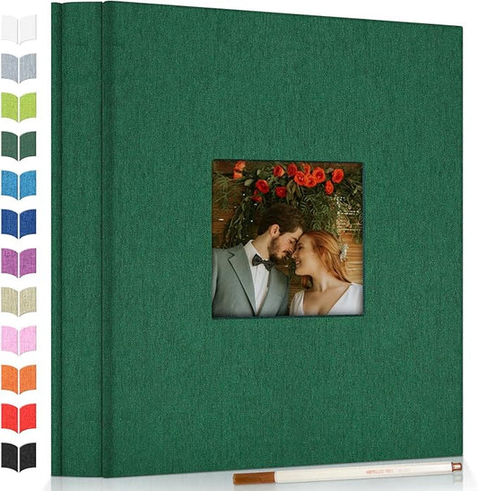 Photo Album Self Adhesive Scrapbook Album for 3x5 4x6 5x7 8x10 Pictures,120 Pages Linen Cover with Display Window DIY Photo Book,Ideal Gifts for Family Travel Wedding Baby