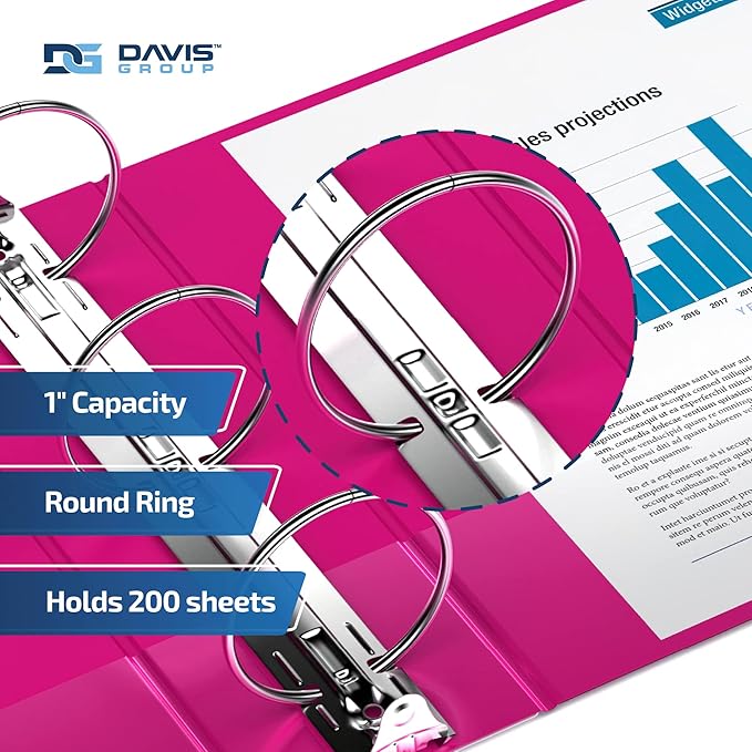 Premium Economy 6-Pack 3-Ring Binders for School or Office, Round-Ring Binders, 1 Inch, Pink