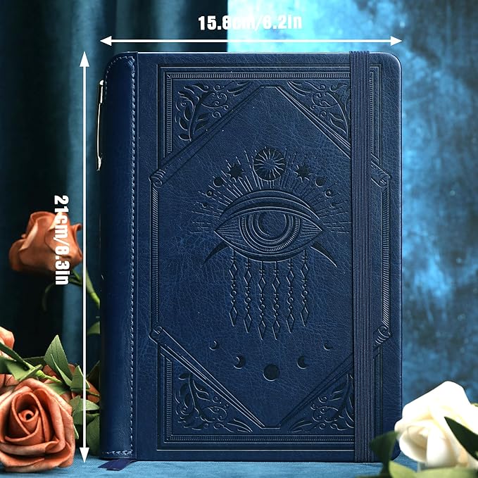 TIEFOSSI Lined Journal Notebook for Women Men, Leather Journal with Pen, A5 Evil Eye Hardcover Notebook for Work, Journaling, Travel & School, 100 GSM Thick Paper, 320 Numbered Pages, 6.2 x 8.3 in