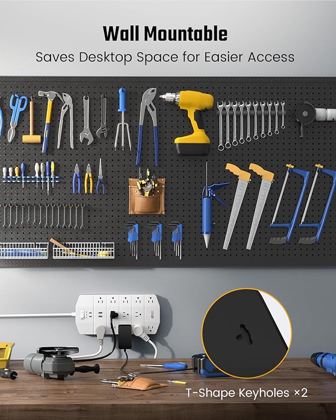 Power Strip,SUPERDANNY 5000 Joules Surge Protector with 13 AC Outlets 2 USB-A & 2 USB-C PD 20W Fast Charging Heavy Duty 14AWG/3C Industrial Grade 10ft Extension Cord for Workbench Home Office White