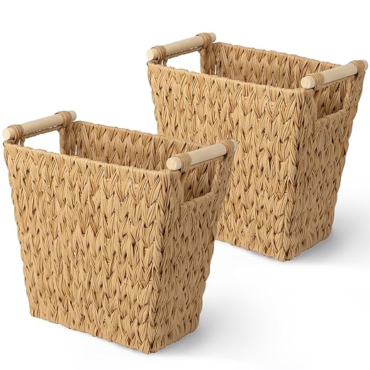 GRANNY SAYS Bathroom Wastebasket, Wicker Trash Can with Handles, Waterproof Bathroom Trash, Decorative Wastebasket for Bedroom, 2-Pack