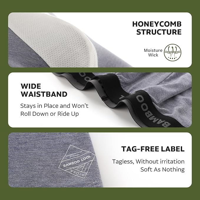 BAMBOO COOL Men's Ultra Breathable Underwear,No Riding Up Boxer Briefs with ComfortFlexible Waistband,Multipack