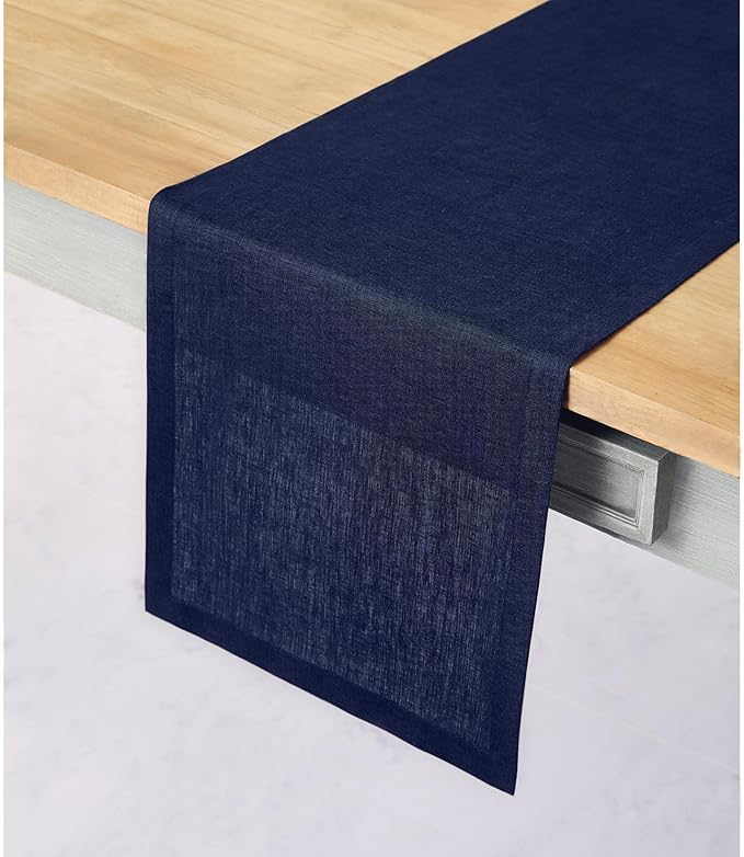 Solino Home Linen Navy Blue Table Runner 72 Inches Long - 100% Pure Linen 14 x 72 Inch Table Runner for Dining, Fall, Autumn, Thanksgiving, Christmas, Holiday, Winter - Fete