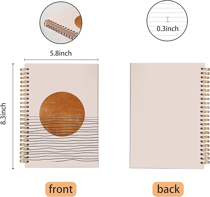 VNWEK Abstract Boho Terracotta Sun Sunset Ocean Wave Spiral Notebook Journal 5.5 x 8.3 inches,Boho Lined Hardcover Spiral Notebook,Boho Gifts for Women Teen Girls Teens