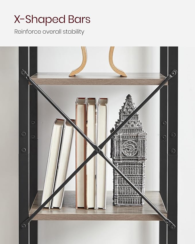 VASAGLE 5-Tier Bookshelf, Bookcase with Steel Frame, Book Shelf for Living Room, Home Office, Study, 11.8 x 15.7 x 60.2 Inches, Industrial Style, Heather Greige and Ink Black ULLS100B02