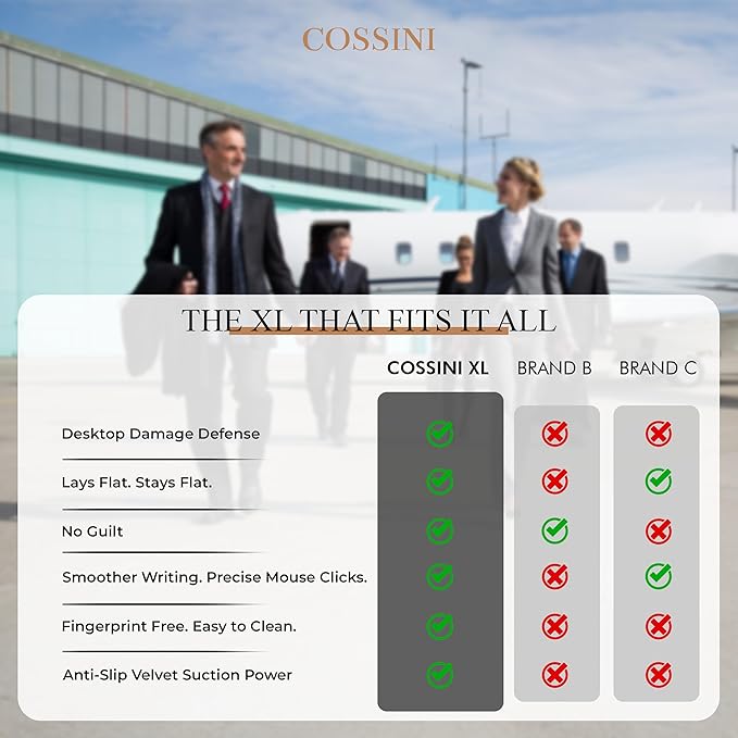 Cossini XL Desk Pad - Large Vegan Leather Desk Mat 17 x 36- Buttery Smooth Writing, Damage Blocking, Non-Slip, Waterproof - Home Office Computer Desk Protector Blotter Laptop Keyboard Mouse Pad